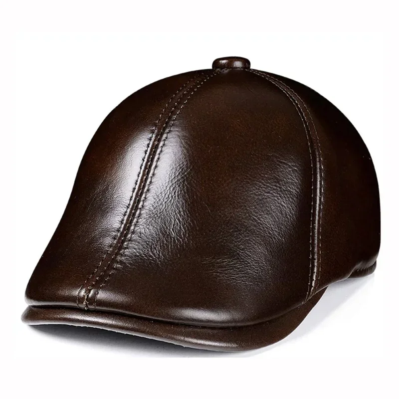 겨울 가죽 Windproof Duckbill Berets 남자 모자 소 가죽 Gorras 따뜻한 귀 보호 Casquette 모자 남성 Drake Boina