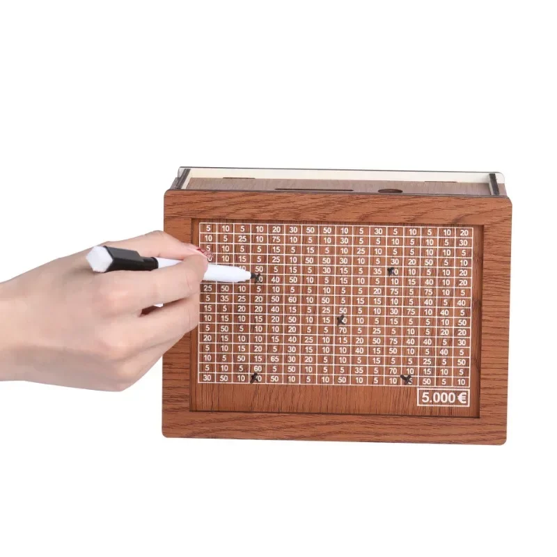 Wooden Piggy Bank Wooden Money Box with Savings Goal and Numbers Reusable Money Storage Case for Adults Child Saving Box