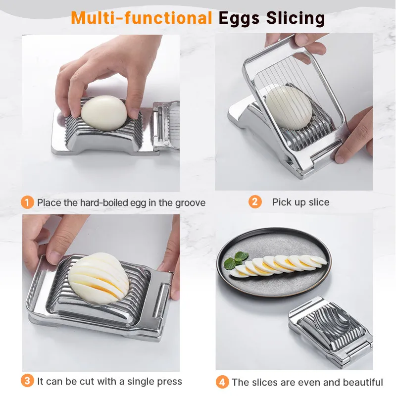 Egg Slicer Heavy Duty Metal Boiled Eggs Cutter Stainless Steel