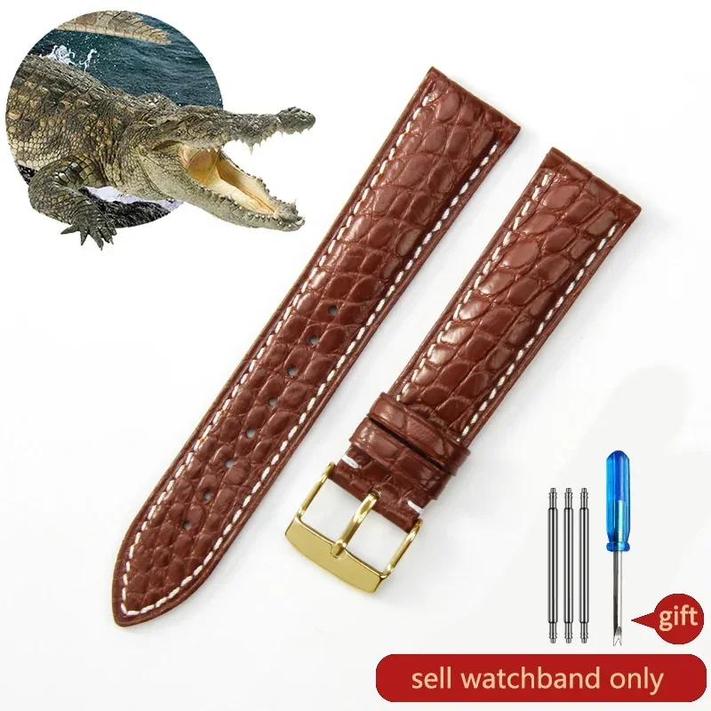 Correa de reloj de piel de cocodrilo de cuero genuino para hombre y mujer, hebilla de mariposa con aguja para Mido Longines Famous Master Omega IWC Watchband