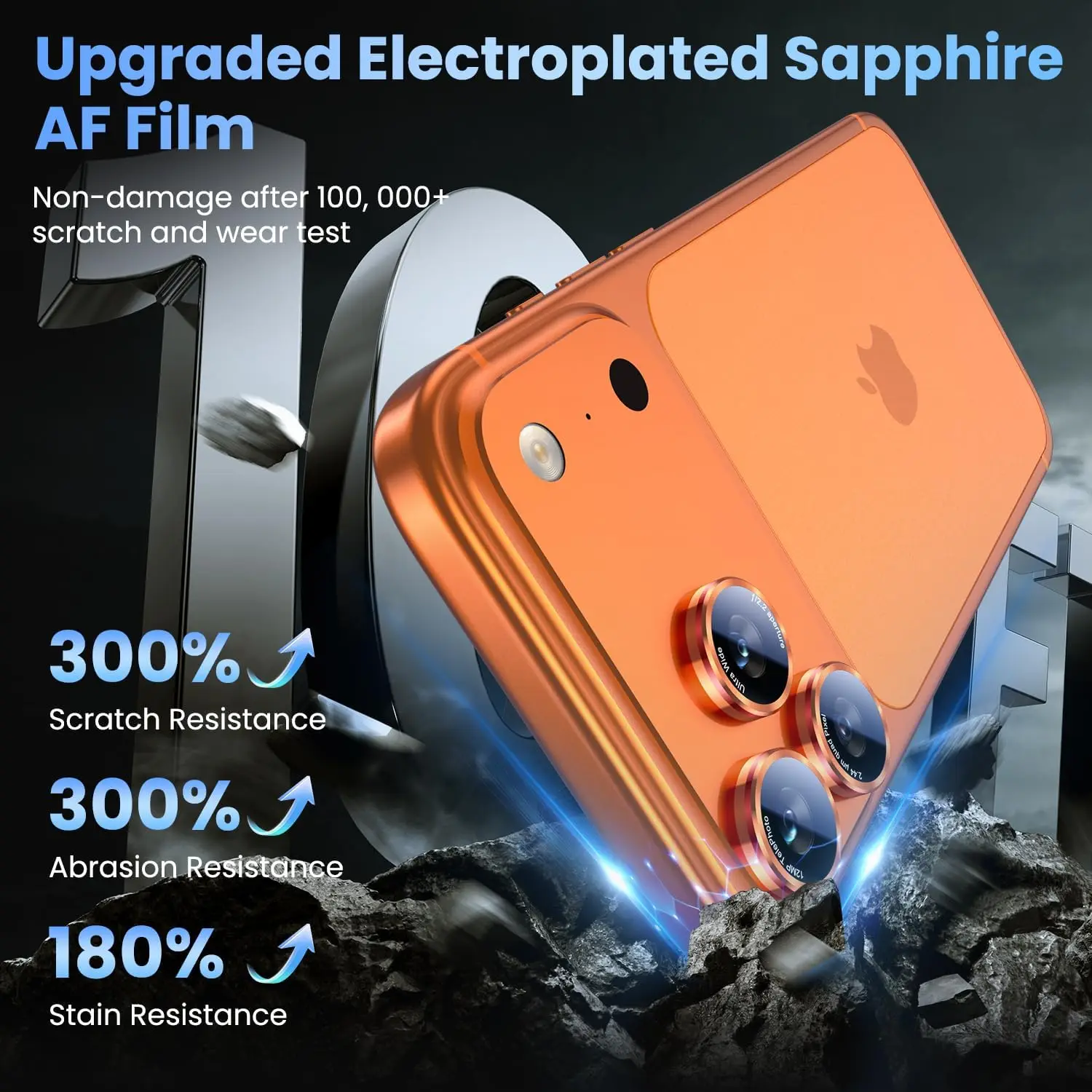 Vibrant Orange Camera Lens Protector Cover with Tempered Glass and Metal Phone Protection