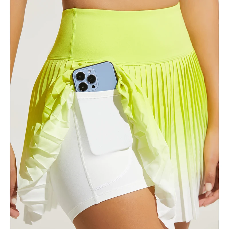 Women Summer Safe Tennis Skirts S-XXL Gym Golf Running Pleated skirt Girls Gradient Sports Fitness High Waist Skorts With Pocket sports skirt