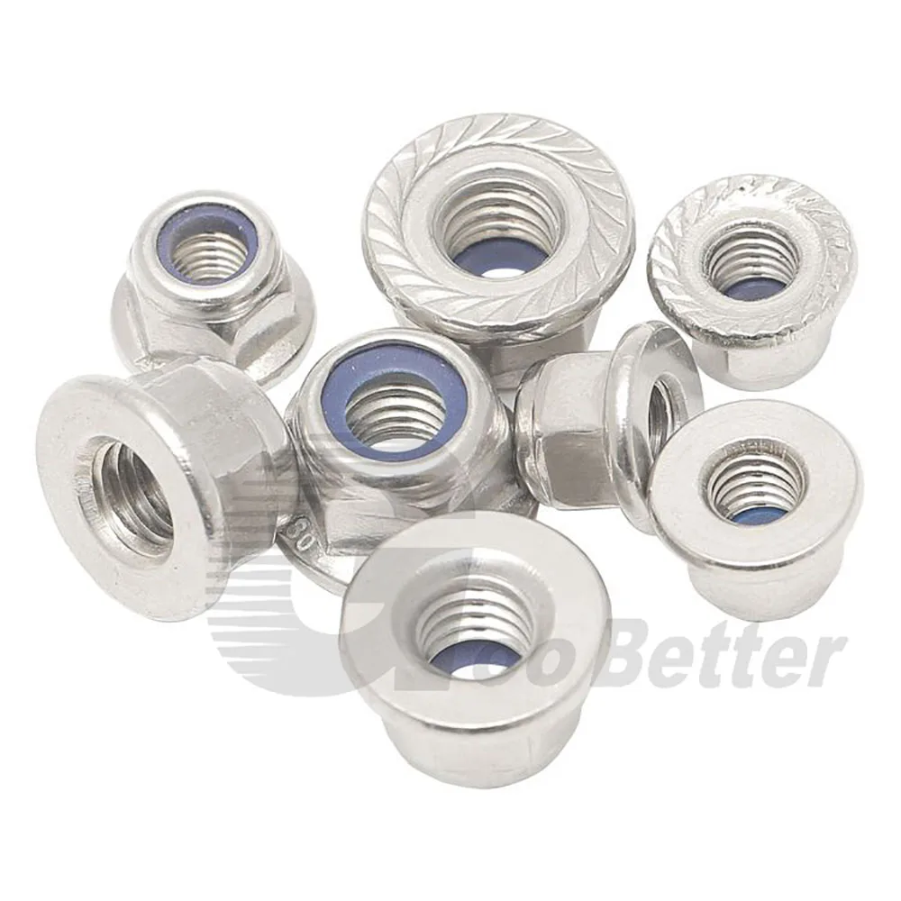 

10Pcs/lots Flange Nuts M3 M4 M5 M6 M8 M10 M12 304/316 Stainless Steel Hex Flange Nylon Insert Lock Nuts For Screw Fasteners