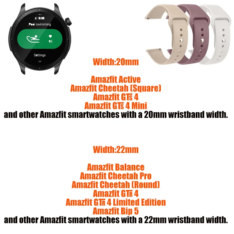 20 مللي متر/22 مللي متر سيليكون الفرقة ل Amazfit G...