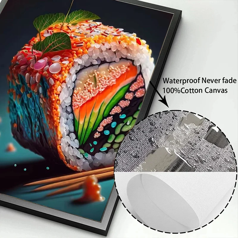 Japanese Salmon Sushi Canvas Wall Art - Cute Aesthetic Poster for Kitchen and Home Decor