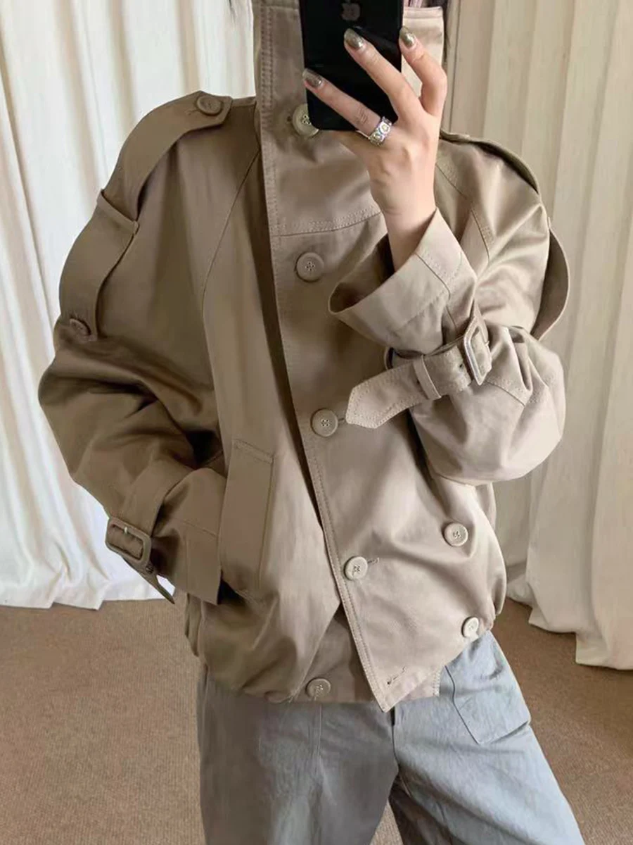 TWOTWINSTYLE Loose Spliced Double Breasted Casual Jackets for