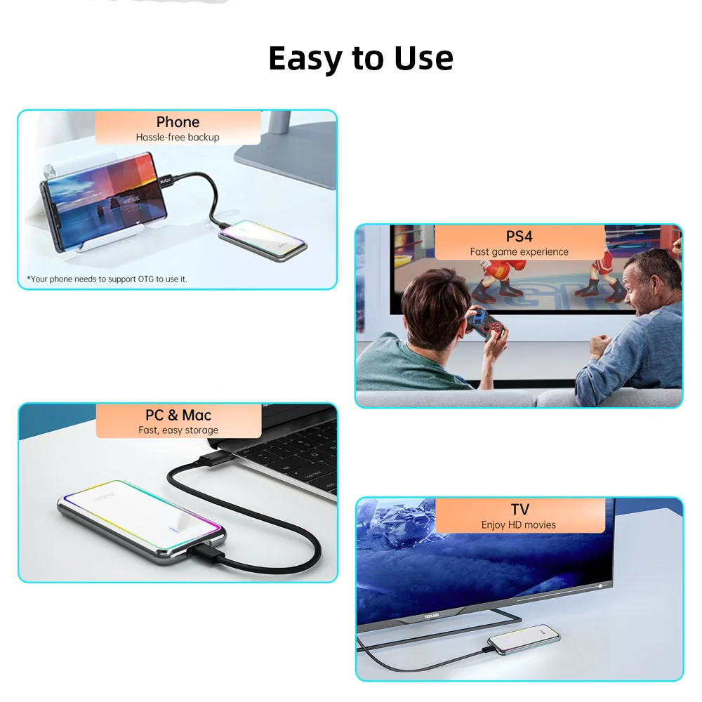 External Hard Drive Netac SSD Externo Portable 1TB 512GB 250GB 128GB RGB Type-c USB3.2 for Laptop PC