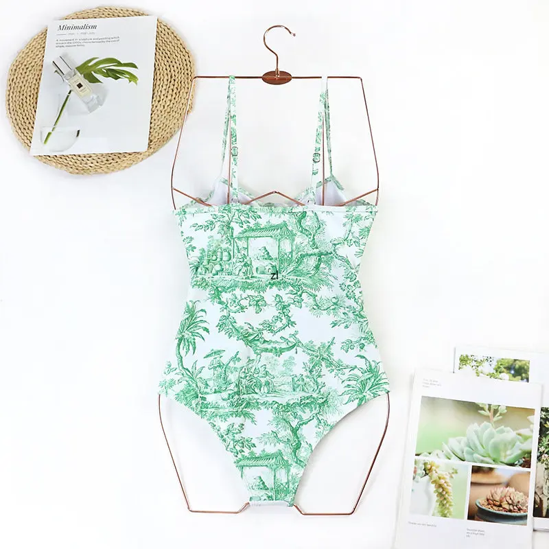 2023 Fashion Printed Simple Bikini One Piece Swimsuit Push Up Swimming Biquini Female Beach Outfits Summer Beachwear Luxury Slim