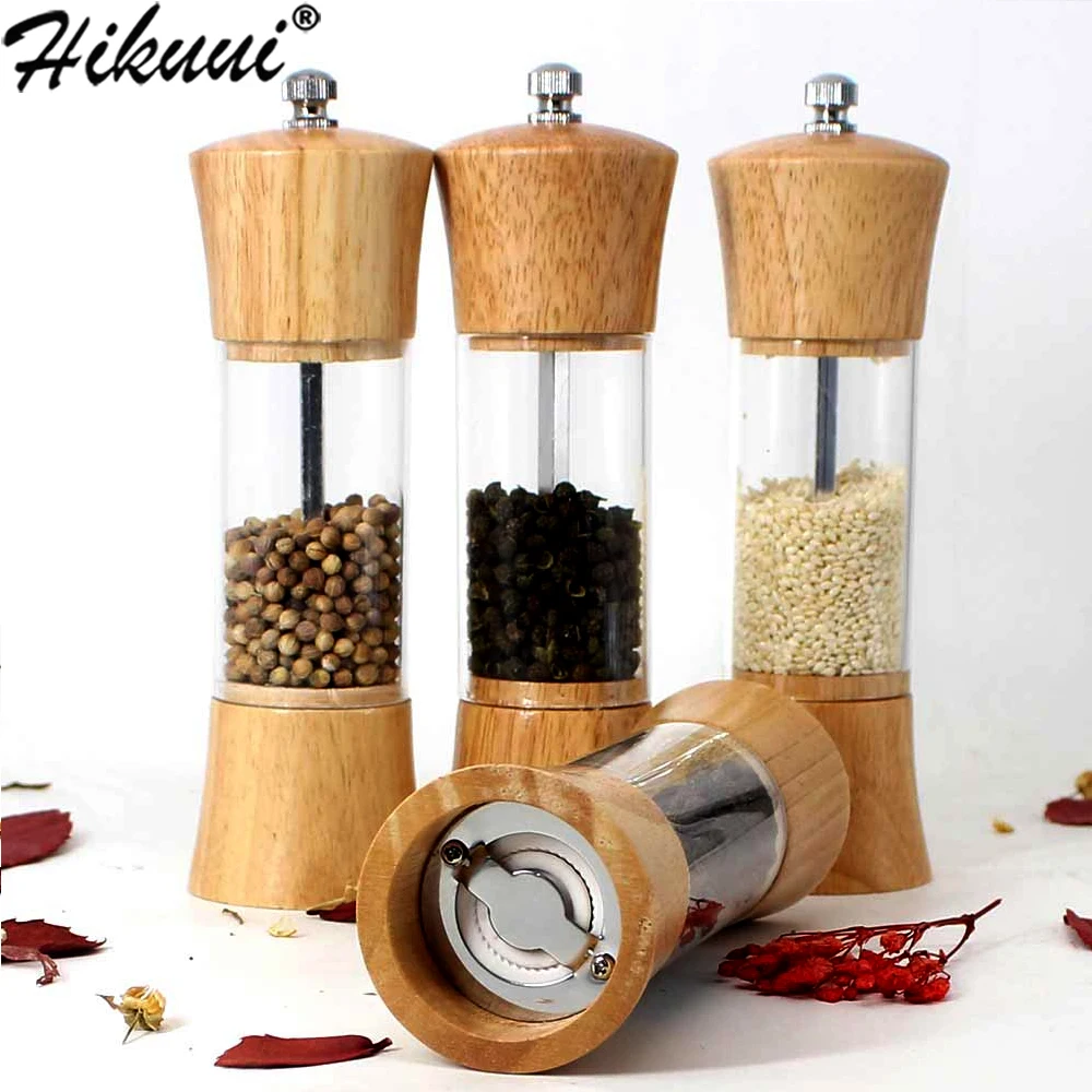 6 inch Wood Acrylic Spice Pepper Mill with Strong Adjustable Ceramic Grinder Home Kitchen Tools For Cooking