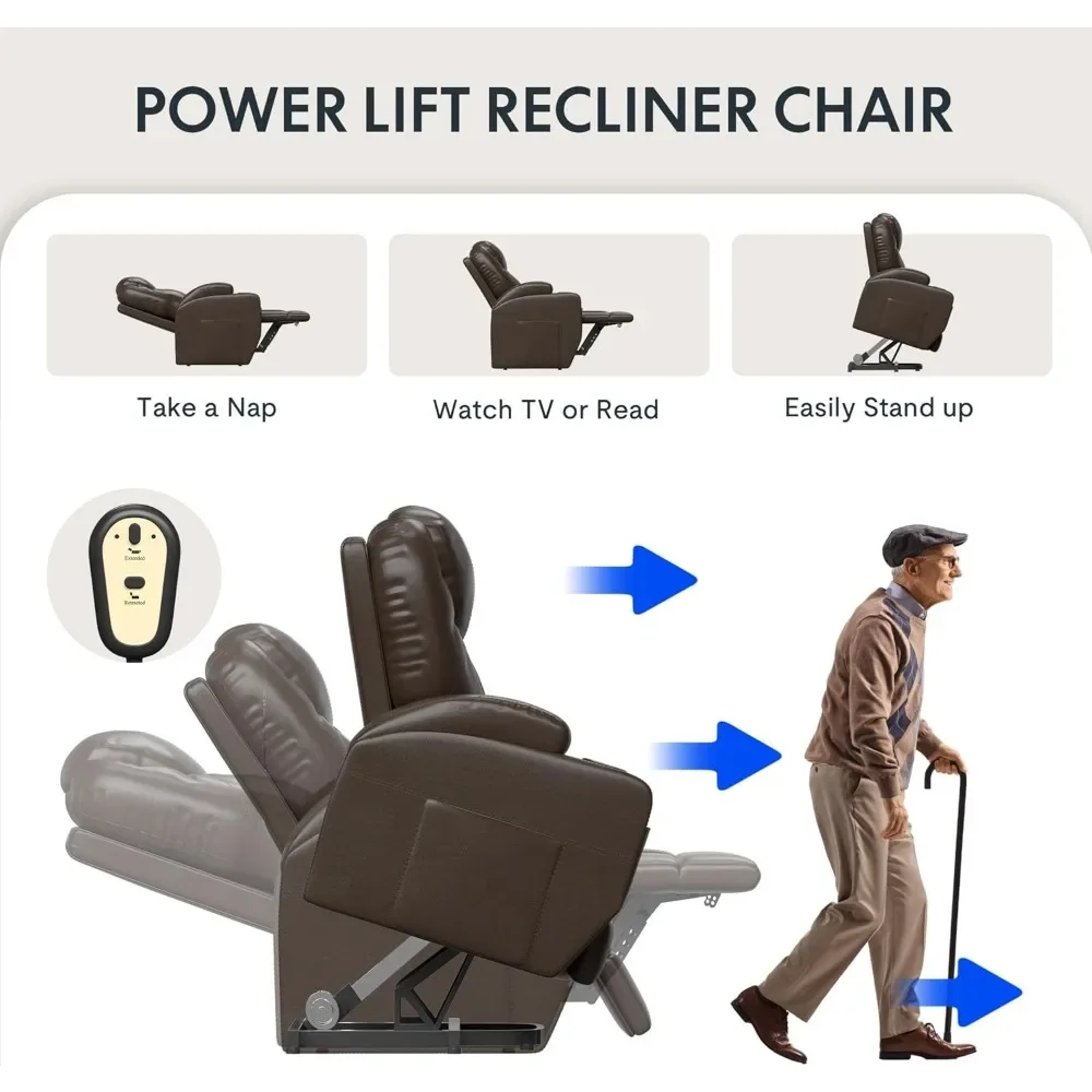 Power Lift Recliner Chair for Elderly,PU Leather Lift Chair Sofa w/Cup Holders, Side Pockets for Living Room Bedroom