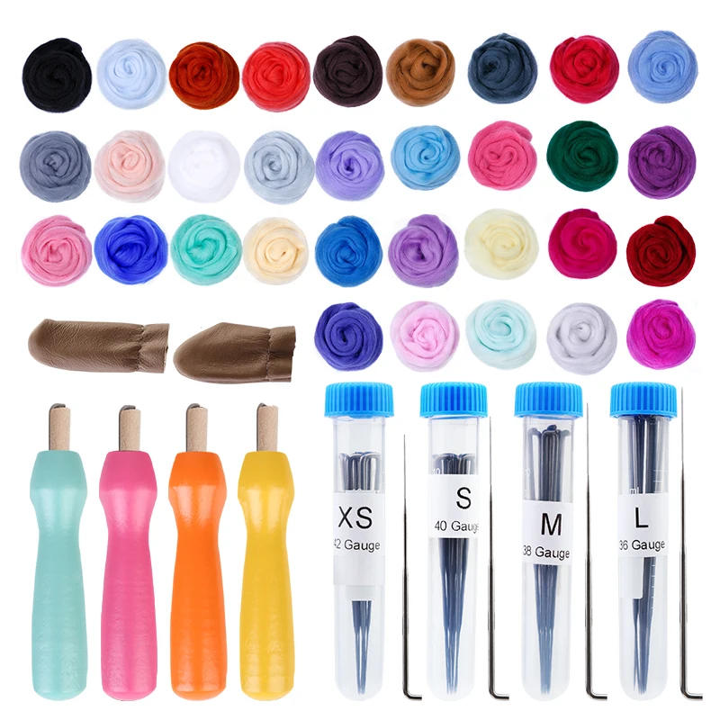 Wool Felting Kit Needle Felting Wool KRABAL 14/32/47/100 Colors Wool Needles Felting Kit Yarn Wool Roving Fibre for Needle Felt Tool Doll Making DIY Craft Materials