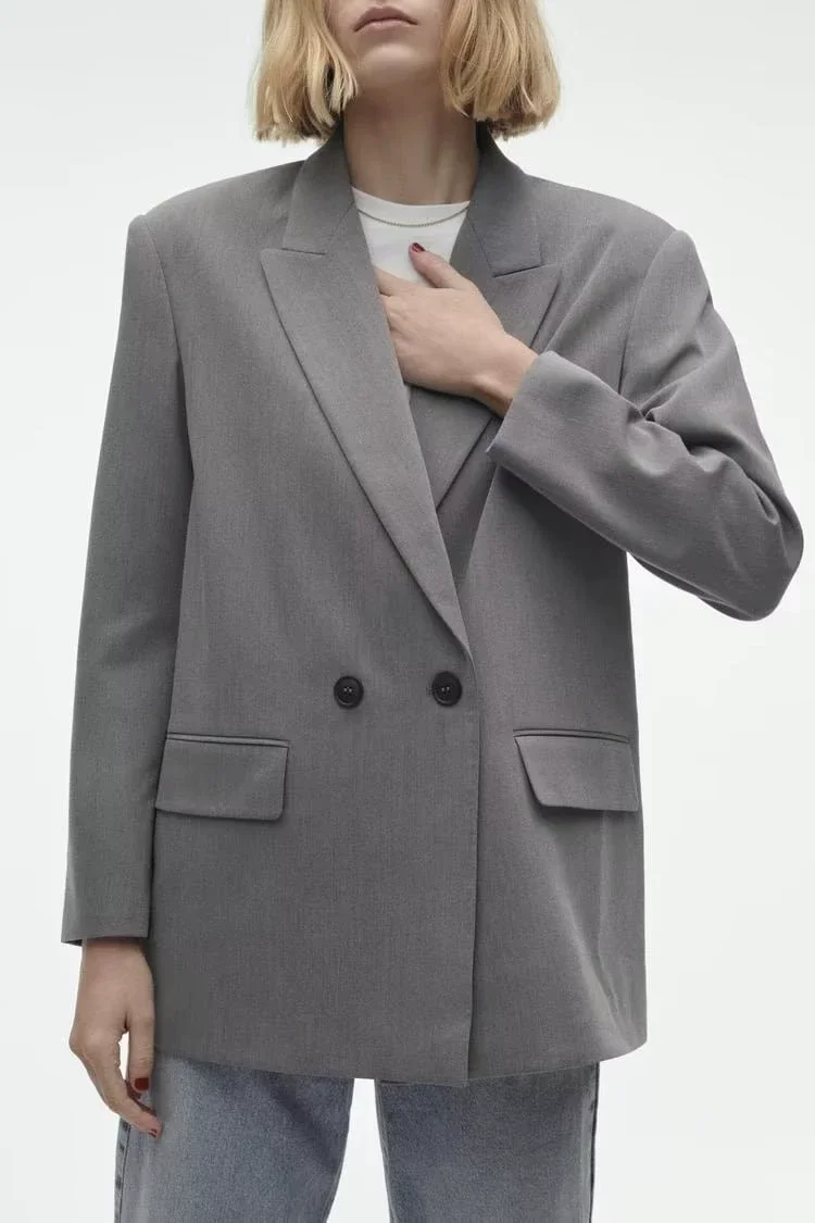 PB&ZASpring/Summer 2023 New Commuting Loose Leisure Fashion Suit Lapel Loose Double Breasted Blazer 5