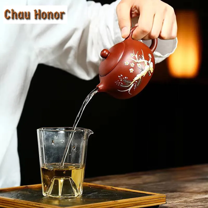 210ml Authentic Yixing Raw Ore Dahongpao Handmade Mud Painting Songmei Xishi Purple Clay Teapot Chinese Kung Fu Teaset Household