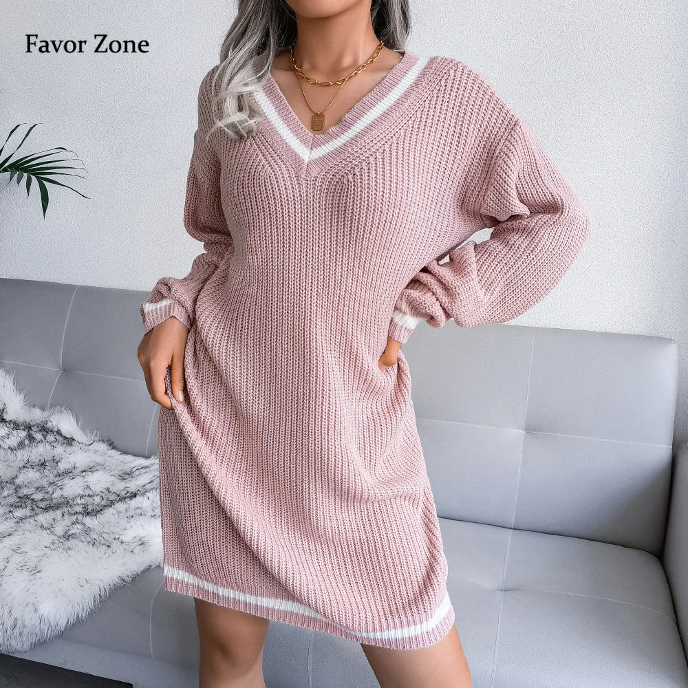 

Autumn Winter Casual Knitted Sweaters Dresses For Women 2023 Long Sleeve Warm Vintage Preppy Style Loose Straight Mini Dress