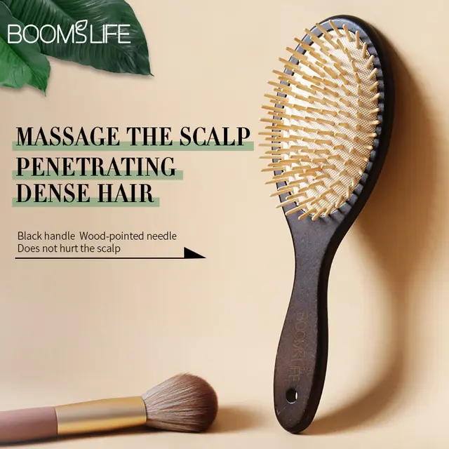 Black Wood Hair Brush Women Head Scalp Massage Detangling Hairbrush Wide Tooth Hair Comb Airbag Hair Loss Improve Scalp Tool