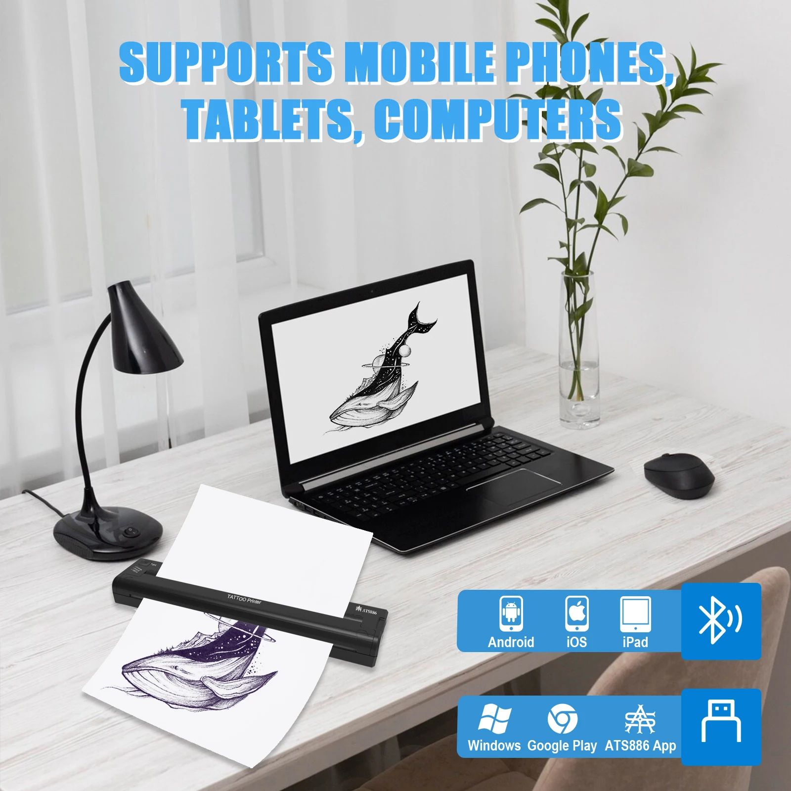 ATS886 ステンシルプリンター YILONG Tattoo Stencil Printer, Bluetooth Thermal Transfe Machine