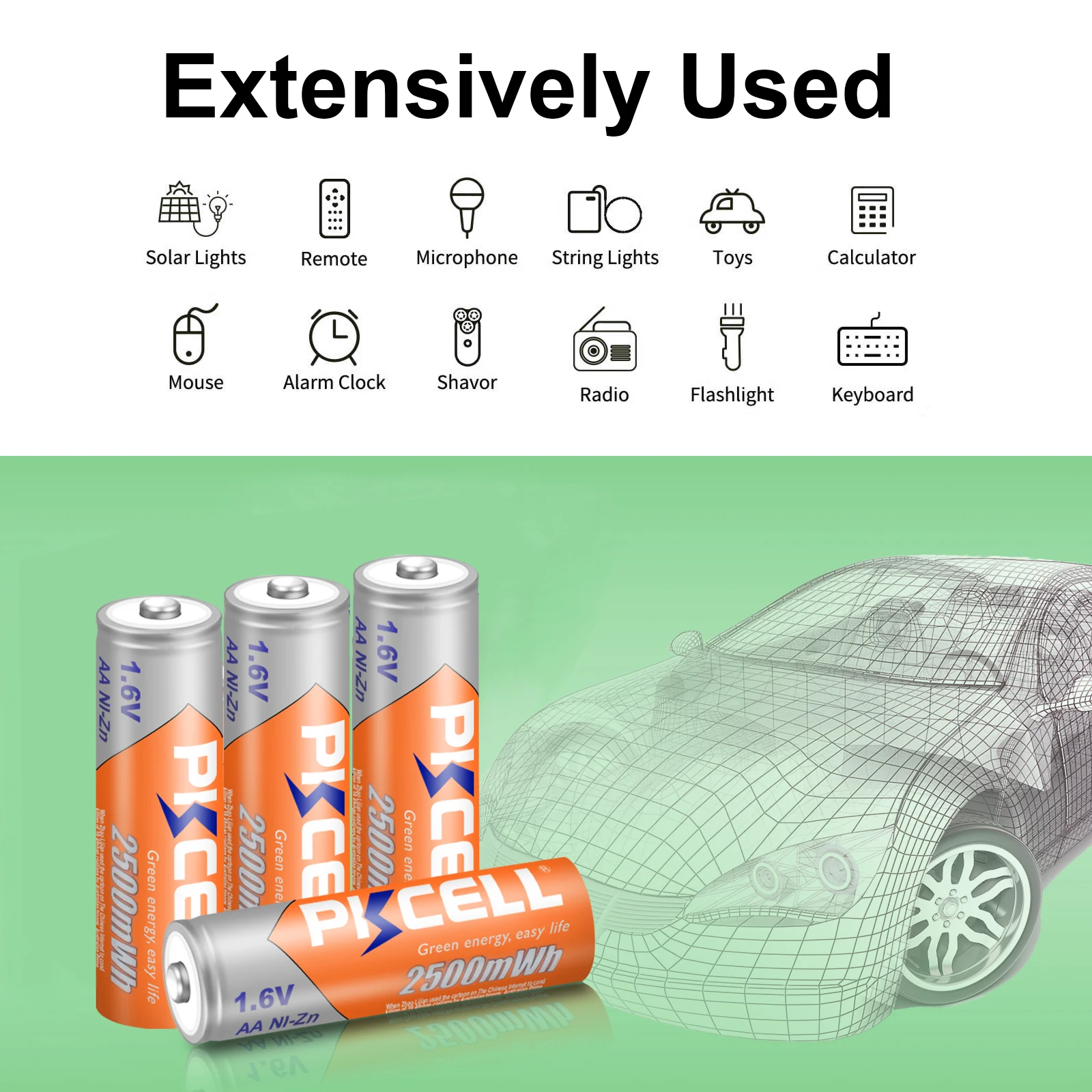 Rechargeable Nickel Zinc Batteries 4PC PKCELL 2500mWh 1.6V Ni-Zn AA Rechargeable Batteries 2A AA NIZN Battery camera toys batteries With 1PC Battery Holder Box