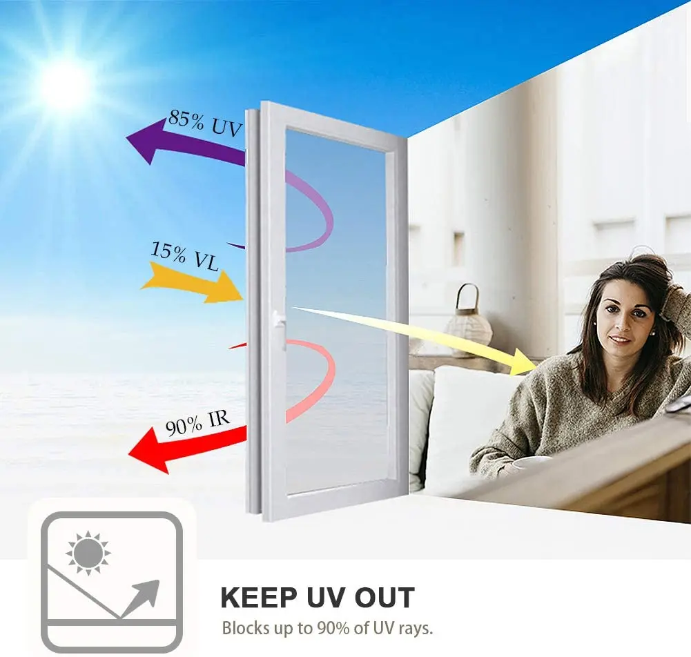 Privacy Window Film One Way Mirror Self Adhesive Reflective Window Tint Anti UV Heat Control for Home Office