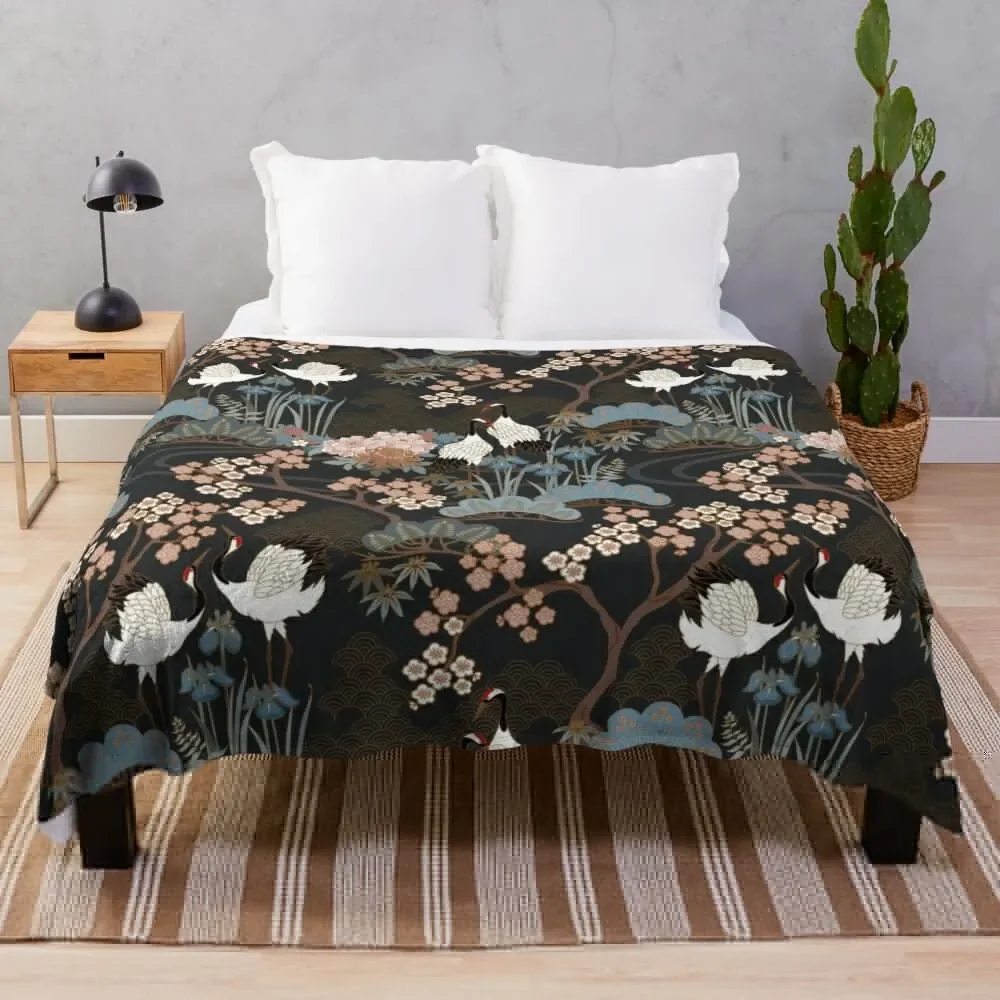 

Japanese Garden Dark Throw Blanket Decorative Throw Luxury Brand Travel Shaggy Blankets