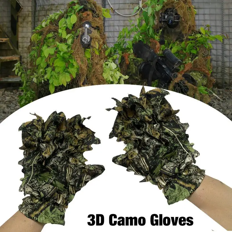 3D Camouflage Leaf Hunting Gloves Sneaky Comfortable Non-slip Durable 3D Gloves For Hunting Shooting Photography Leaf