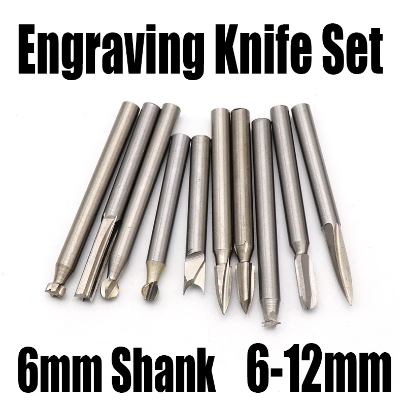 10PC 6-12mm Wood Drill Bit Set HSS Engraving Carving Knife End Mill Woodworking Router Bit Wood Milling Cutter Wood Carving Tool