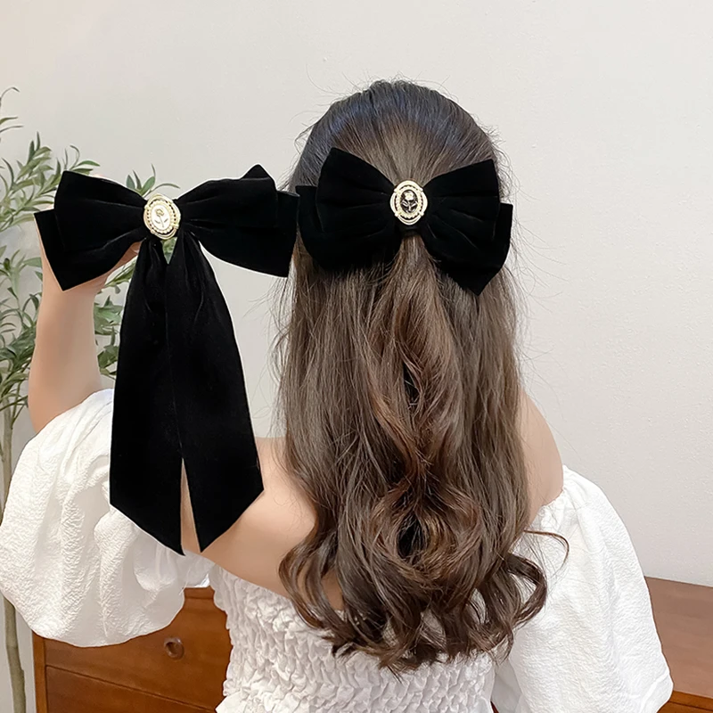 Paisley Bow|elegant Black Velvet Bowknot Hair Clip For Women