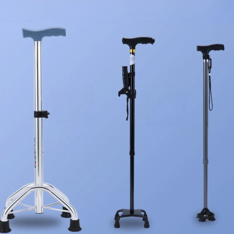 Four-Legged Walking Stick Elderly Anti-Slip Medical Cane Lightweight Mobility Aid Thickened Grip Adjustable Support