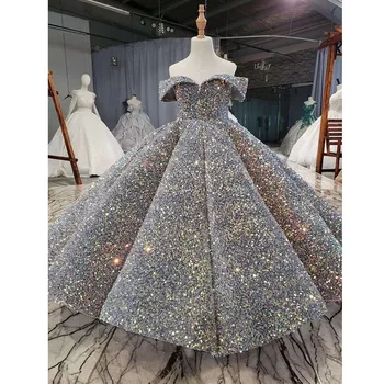 Children's Catwalk Dress Princess Dress New Fluffy Yarn Foreign Style Little Host Piano Performance Sequined Children's Dress 1