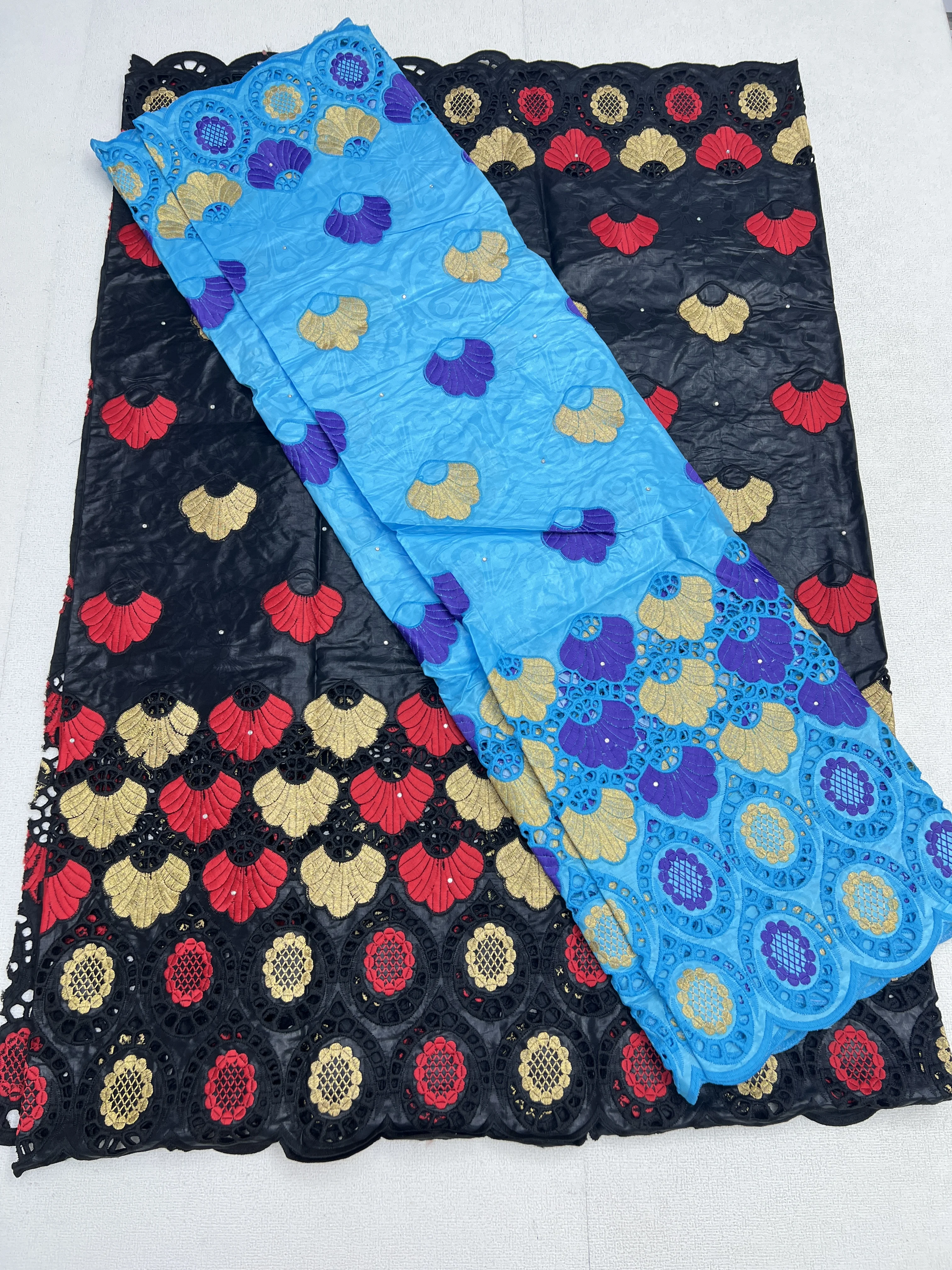 2.5 + 2.5 yards African Lace Fabric Nigerian Stones Cotton Swiss Voile For Women Wedding Dress