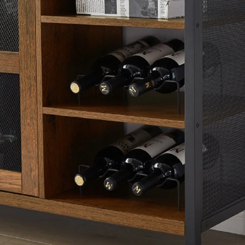 Industrial Wine Bar Cabinet, Liquor Storage Credenza, Sideboard with Wine Racks & Stemware Holder 55.12''w x 13.78''d x 30.31' '