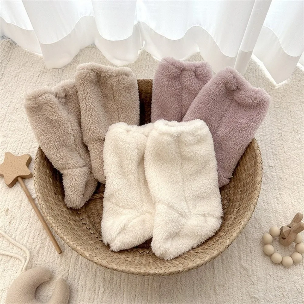 1 Pair Casual Thickened Newborn Baby Socks Anti-slip Solid Color Baby Foot Warmer Infant Warm Kids Floor Socks Winter