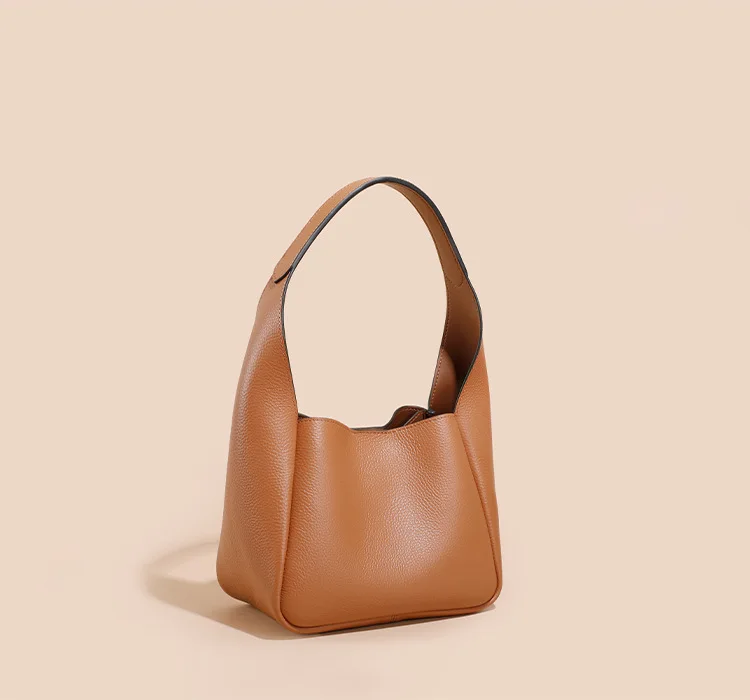 

Genuine leather women's bag top layer cowhide bucket cabbage basket bag summer shoulder bag niche design bags underarm bag