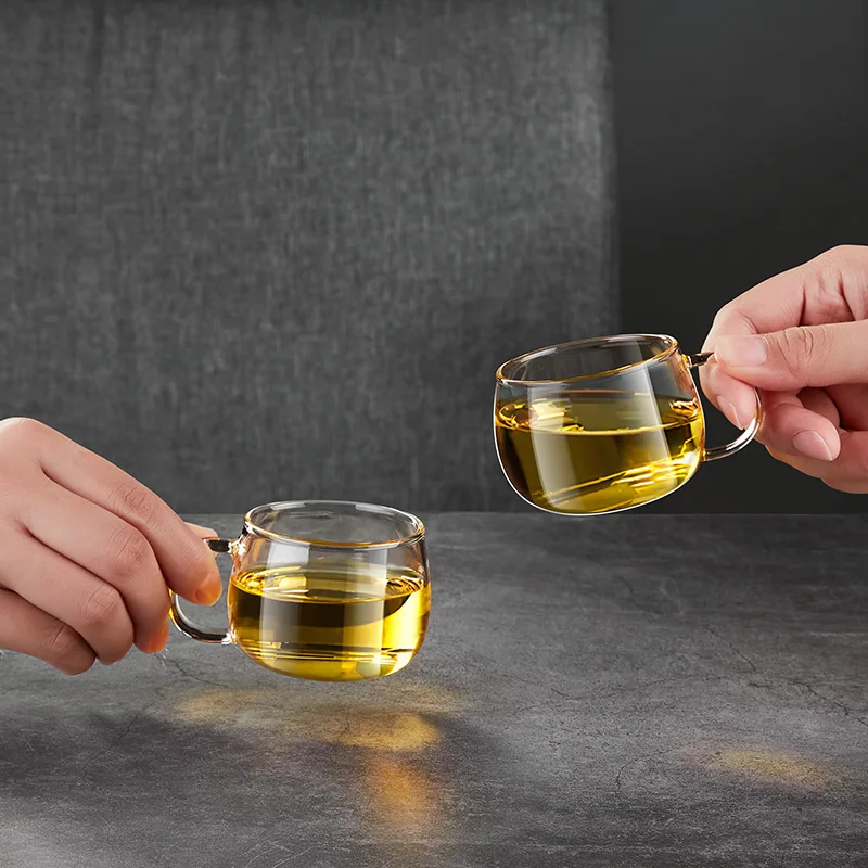 KAMJOVE Glass Tea Cup Thickened Handle High Borosilicate Heat Resistant Glass Cup Household Coffee Cup, Tea K-105 4-Cup Pack
