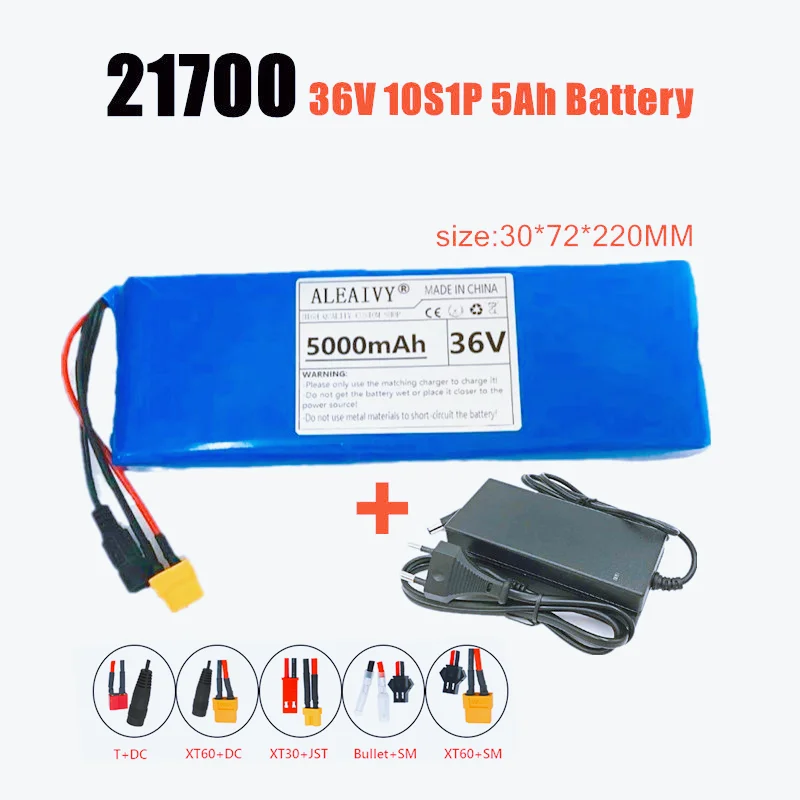 

36V Battery 10S1P 5Ah 21700 Lithium Ion Battery Pack 42V 5000mAh ebike Electric Vehicle Bicycle Scooter 20A BMS 500W+2A Charger