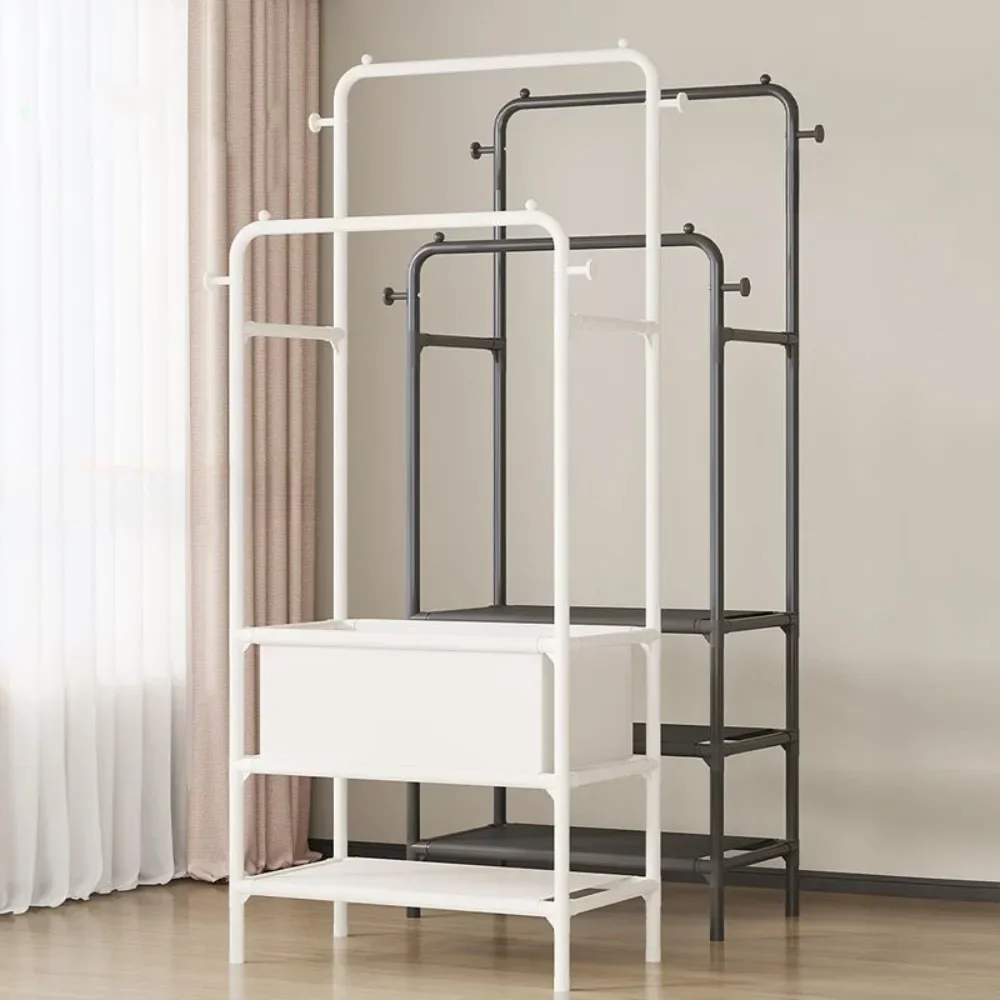 Floor Double Layered Clothes Rack Bedroom Floor Standing Storage Locker Save Space Storage Shelf Simple Double Rods Garment Rack