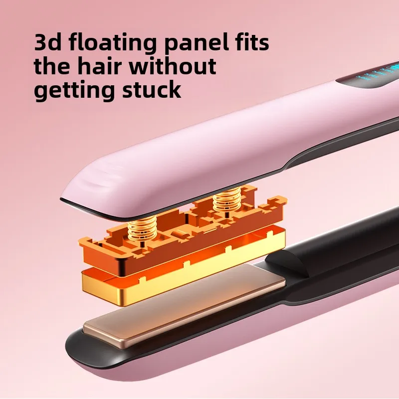 Mini Portable 2-in-1 Wireless Hair Straightener, Hair Curler with Battery LCD Display, Four Stages Temperature Adjustment