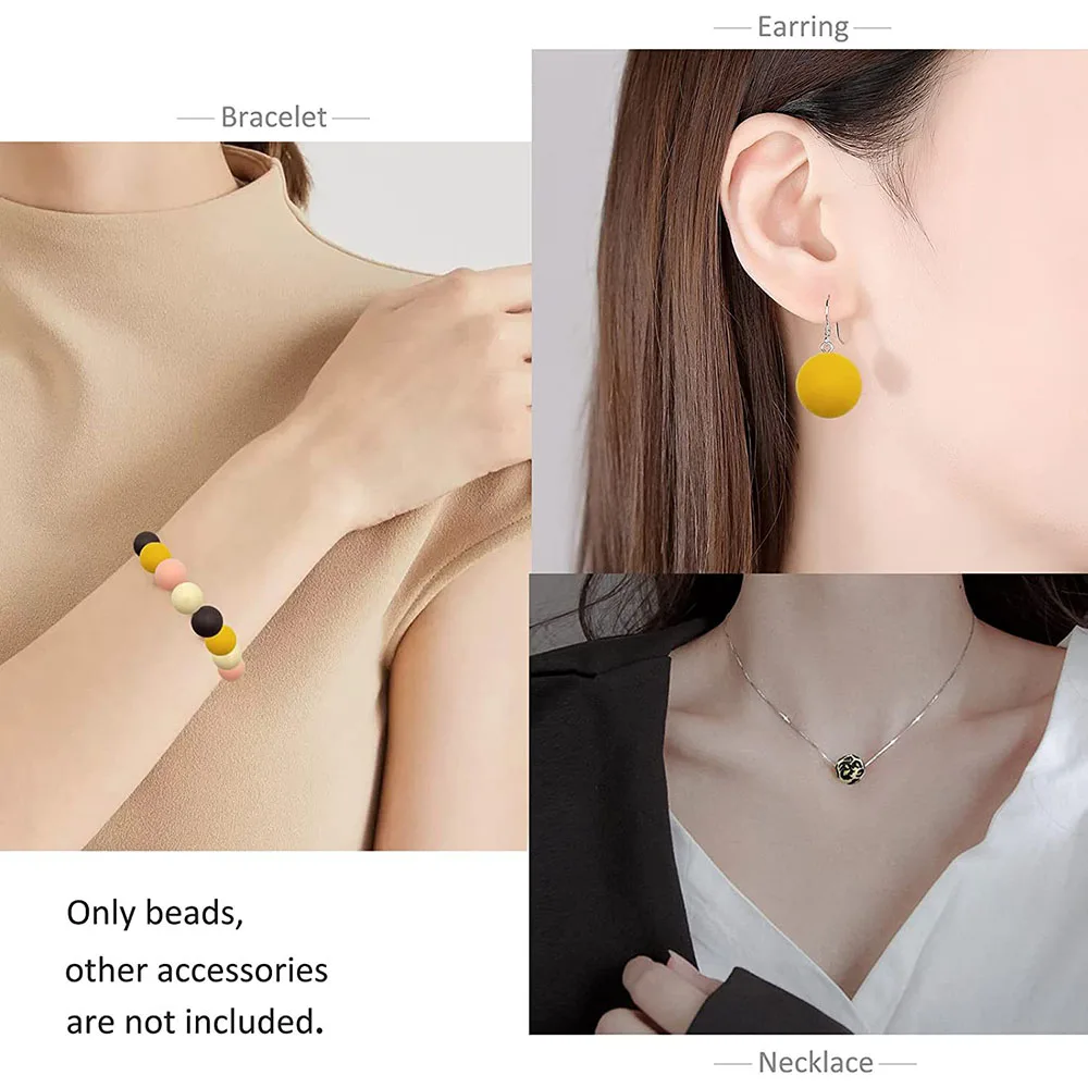 92pcs Silicone Loose Beads for Keychain DIY Silicone Beads Round Rubber Beads Polygonal Star Beads Making Kit for Bracelet