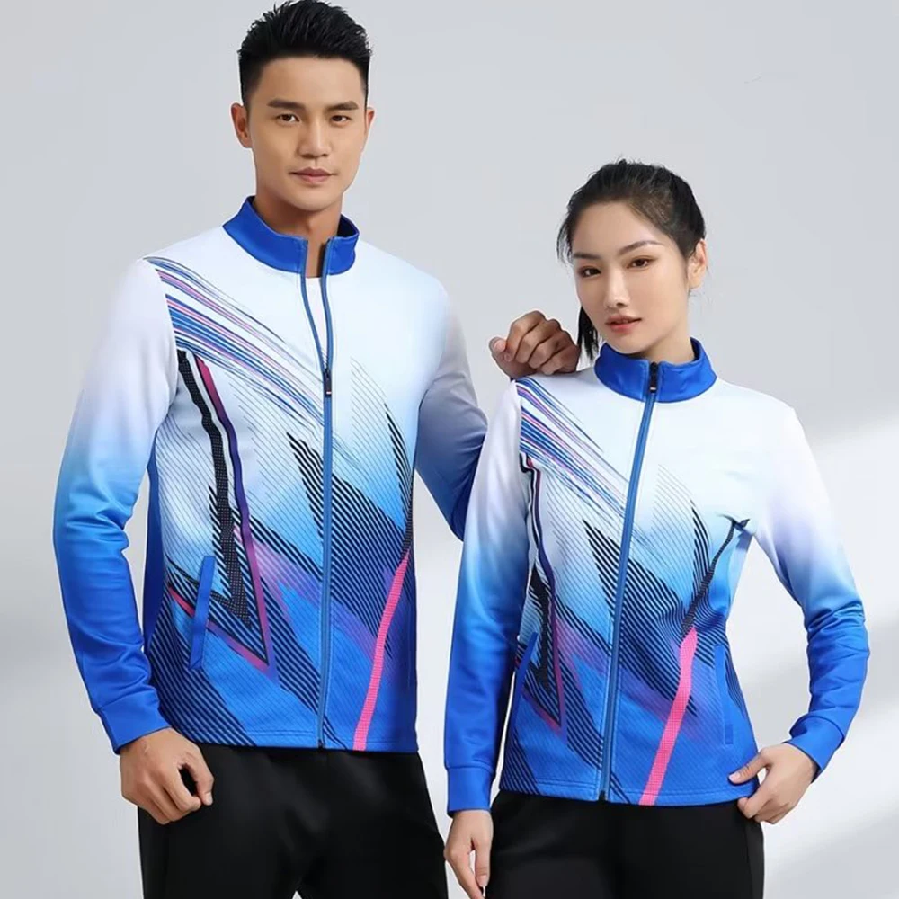 New in Autumn Winter Men Women Tennis Jacket Print Long Sleeve Table Tennis Ping Pong Badminton Jacket Couple Sportswear