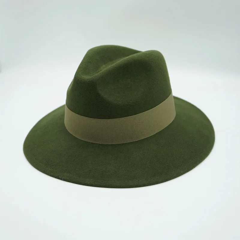 Winter Panama Hats for Women Army Green Wool Fedora Hat Wide Brim Winter Hats with Band Belt Deco Lady Wedding Party Church Hats 1