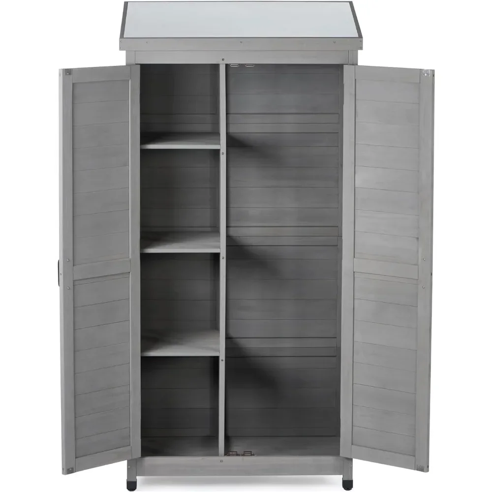 

Garden Storage Shed Outdoor Storage Cabinet and Metal Top Tools Outdoor 68 Inches Wood Tall Shed for Yard and Patio Buildings