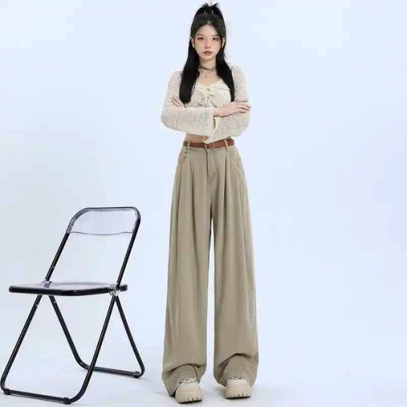 New High quality fabric Loose fitting Sagging sensation Wide leg pants summer High waisted Straight cylinder Jeans female autumn