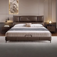 Meubles de chambre à coucher King/Queen Size, lit moderne Simple en cuir souple, lit de mariage léger, lit Double de luxe de styliste 6