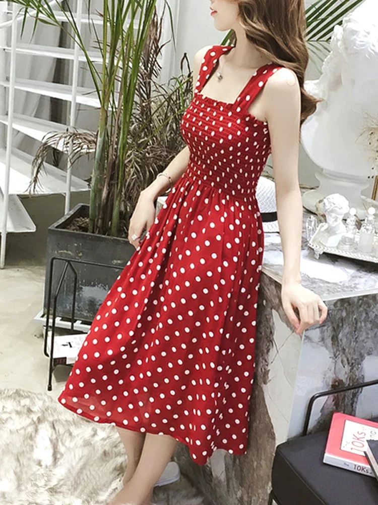 Womens dresses summer Befree beach long vintage dots casual ruffles elegant maxi strap camis silky 5XL dress for women