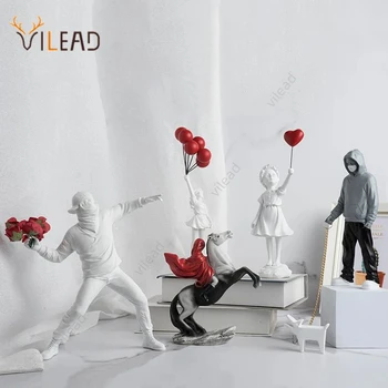 Vilead Banksy Skulptur Sammlung: Blumenwerfer Statue im Stil der Pop Art, moderne Ballonmädchen Figur für Büro und Zuhause, Straßenkunst Dekoration
