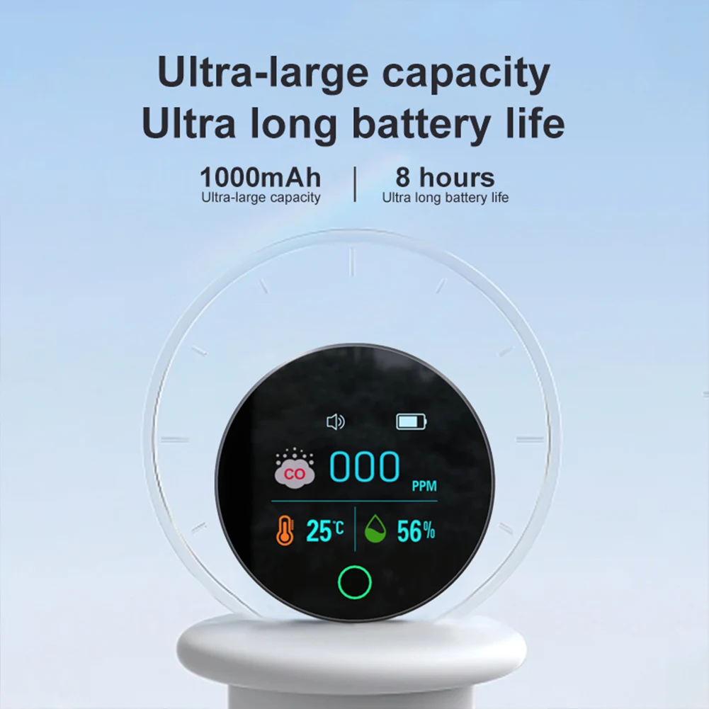 3 In 1 Carbon Monoxide Detector with Magnetic Suction Portable Gas Detector 1000mAh CO Temperature Humidity Detector for Travel