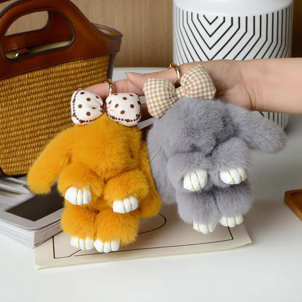 Fashion Pluff Bunny Keychain Lovely Cute Play Dead Rabbit Doll Fluffy Bowknot Rabbit Fur Keychain Children's Toys