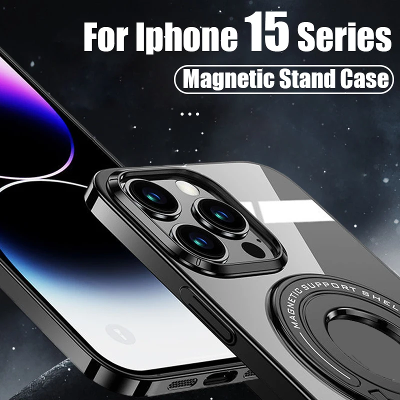 

Магнитный прозрачный чехол-подставка с гальваническим покрытием для Iphone 15 Pro Max 15 Plus, защитный чехол с полным покрытием для серии Iphone15
