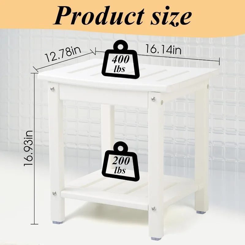 Shower Chair, HDPE Shower Bench for Inside Shower to Sit On It, Shower Stool with Storage Shelf 2-Tier Spa Stool for Elderly 2