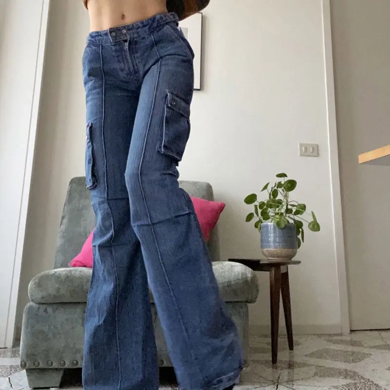 Cargo Pants Women Vintage Streetwear Flared High Waisted Jeans Casual Wide Leg Baggy Jeans Women ripped jeans