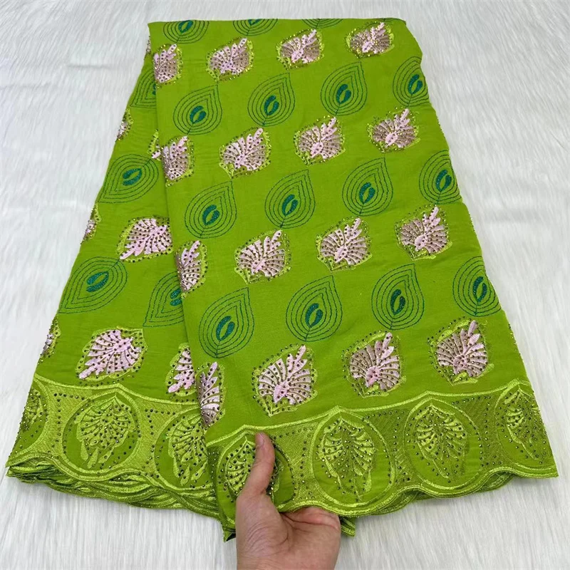 

5 yard Swiss lace fabric latest heavy beaded Embroidery African 100% cotton fabrics Swiss voile lace popular Dubai style 7L09052